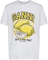 Ganni - Lemon Print Cotton Jersey T-Shirt - Lyst