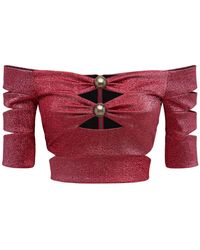 Area Banded Stretch Tech Crop Top - Red