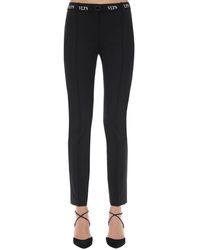 Valentino Vltn Belt Stretch Wool Skinny Trousers - Black