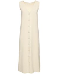 Jil Sander - Cotton Blend Rib Knit V Neck Midi Dress - Lyst