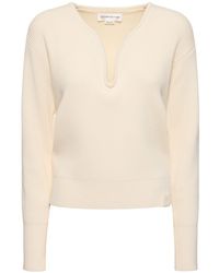 Victoria Beckham - V Neck Cotton & Silk Knit Sweater - Lyst