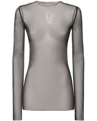 Ludovic de Saint Sernin - Crystal Logo Sheer Mesh Long Sleeve Top - Lyst