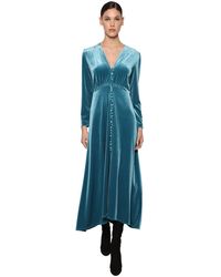 Luisa Beccaria Vestido Midi De Terciopelo Con Botones - Azul