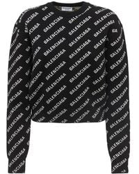 Balenciaga - All Over Mini Logo Cotton Blend Sweater - Lyst