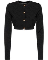 Versace - Logo Jacquard Knit Crop Cardigan - Lyst