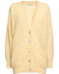Alessandra Rich - Knitted Mohair Long Cardigan W/ Crystals - Lyst