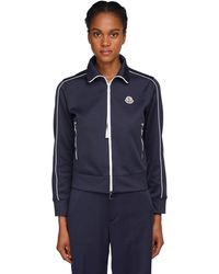Moncler Sweat-Shirt Zippé En Coton - Bleu