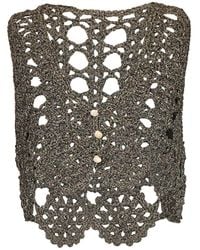 Ganni - Crochet V-neck Cotton Blend Top - Lyst