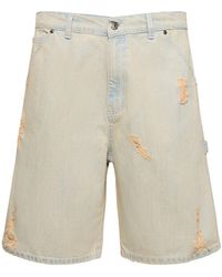 MSGM - Distressed Cotton Denim Shorts - Lyst