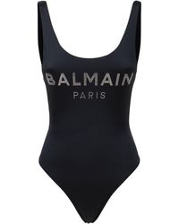 Balmain Front Logo Stretch Tech Swimsuit - Black