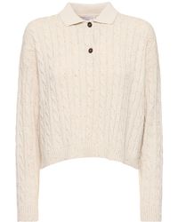 Brunello Cucinelli - Cotton Blend Cable Knit Polo Sweater - Lyst