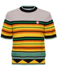 Casablanca - Logo-appliquéd Striped Wool T-shirt - Lyst