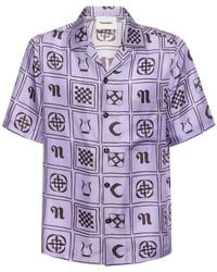 Nanushka - Camisa bowling de sarga de seda con manga corta - Lyst