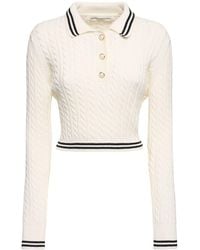 Alessandra Rich - Cotton Blend Knit Polo Sweater - Lyst