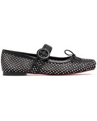 Christian Louboutin - Mamastrapitina Crystal-Embellished Mesh And Leather Ballet Flats - Lyst