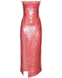 The Attico - Sequined Strapless Midi Dress - Lyst