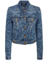 Versace - Giacca in denim stampa barocco - Lyst