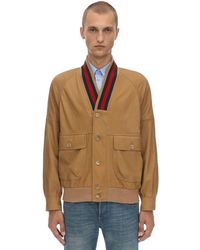 Gucci Bomberjacke Aus Leder Mit Webkragen - Braun