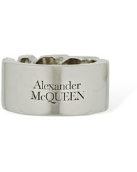 Alexander McQueen Anillo Con Cadena Y Logo - Gris