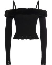 Blumarine - Off-The-Shoulder Faux Fur Knit Top - Lyst