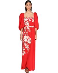 Johanna Ortiz Embroidered Silk Crepe Long Dress - Rot