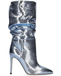 Damen Schuhe Stiefel Stiefel mit Hohen Absätzen Paris Texas Leder 105mm Hohe Lederstiefel Mit Pythonprägung in Blau 
