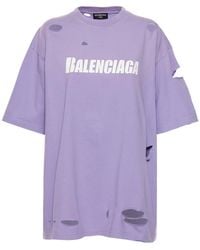 Balenciaga - Logo Distressed Cotton T-shirt - Lyst