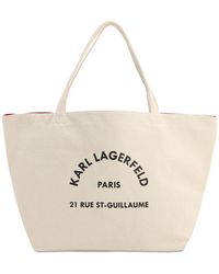 Karl Lagerfeld Tote Aus Baumwollcanvas Mit Logodruck - Natur