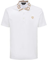 Versace - Printed Collar Cotton Polo - Lyst