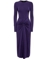 Victoria Beckham - Gathered Viscose Long Sleeve Midi Dress - Lyst