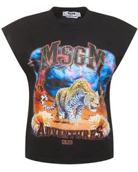 MSGM - Bedrucktes T-shirt Aus Baumwolle - Lyst