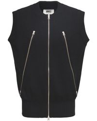 MM6 by Maison Martin Margiela Cotton & Wool Knit Zip Vest - Black