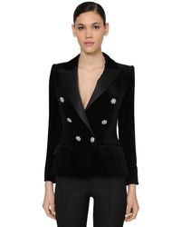 Alexandre Vauthier Blazer En Velours Double Boutonnage - Noir