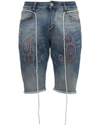 Lifted Anchors Bandana Embroidered Denim Shorts - Blue