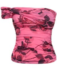 Blumarine - Rose Printed Jersey One Shoulder Top - Lyst
