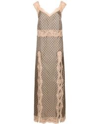 Gucci - Lace-trimmed Printed Silk-twill Maxi Dress - Lyst