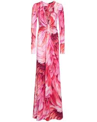 Roberto Cavalli - Printed Lycra Long Dress W/Knot - Lyst
