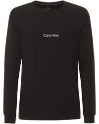 Calvin Klein Langärmeliges T-shirt Aus Baumwollmix Mit Logo - Schwarz