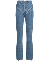 Mugler - Jeans skinny vita alta in denim stretch / zip - Lyst