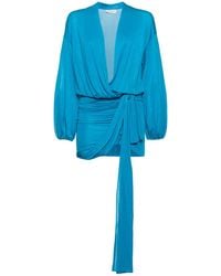 Blumarine - Draped Viscose Jersey Mini Dress W/Bow - Lyst