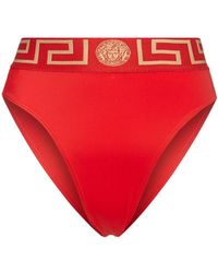 Versace Synthetic Greca Triangle Bikini Top in Red | Lyst