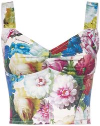 Dolce & Gabbana - Flower Print Cotton Poplin Bustier Top - Lyst