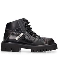 Moschino - 40Mm Combat Sole Leather Hiking Boots - Lyst