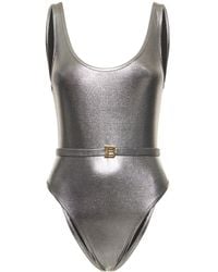 Balmain - Belted Metallic One Piece Swimsuit - Lyst