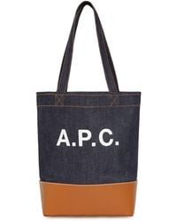 A.P.C. - Tote Bag En Denim Et Cuir Imprimé Logo - Lyst
