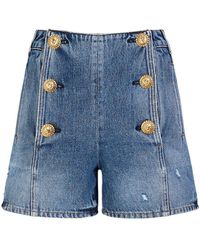 Balmain - Shorts de denim con cintura alta - Lyst