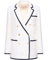Valentino - Double Breast Crisp Tweed Jacket - Lyst