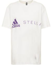 adidas By Stella McCartney Baumwolle Langarmshirt mit Logo-Print in Natur Damen Oberteile adidas By Stella McCartney Oberteile 
