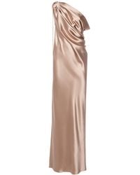 Max Mara - Draped Silk Satin One Shoulder Dress - Lyst
