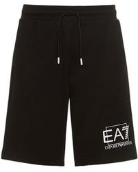 EA7 Short en molleton de coton visibility - Noir